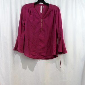 3 FOR $20 NY Collection Wine Berry Bell Sleeve Blouse PM NWT